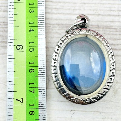 Leklai Toffy Buddha Naga Eye Healing Stone Crystal Blue Lucky Thai Amulet #18456