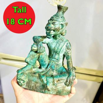 Antique Halfman Tiger Face Puseir Saming Green Bronze Statue Hermit Lersri 18457