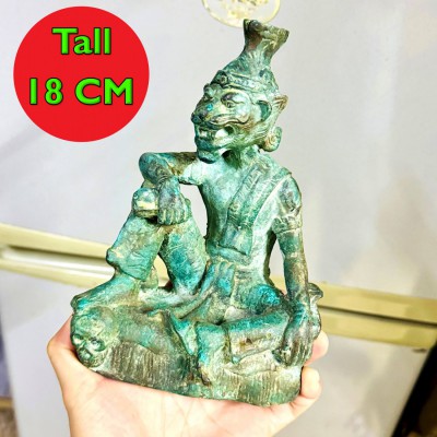 Antique Halfman Tiger Face Puseir Saming Green Bronze Statue Hermit Lersri 18457