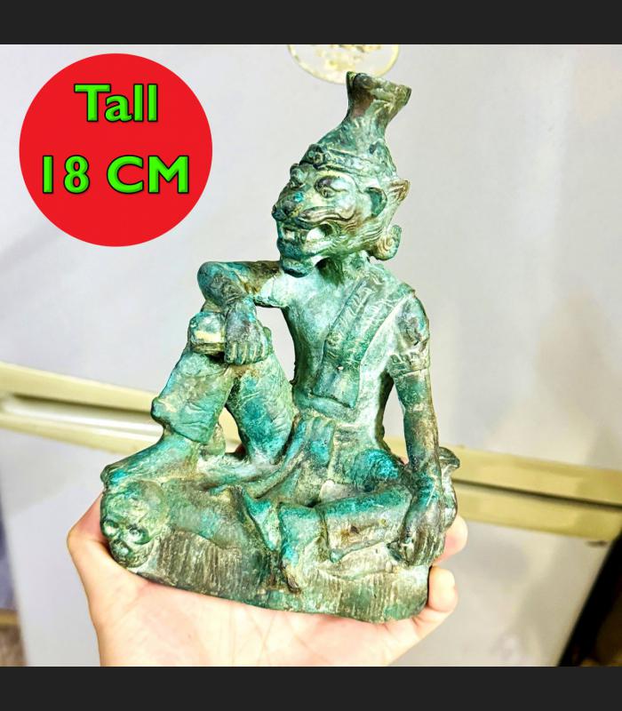Antique Halfman Tiger Face Puseir Saming Green Bronze Statue Hermit Lersri 18457