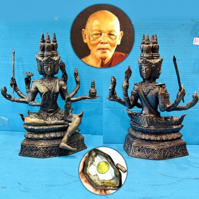 Phaphom 4face Deity Bronze Statue Rich Wealth Pae WatPikuntong Thai Amulet 18462