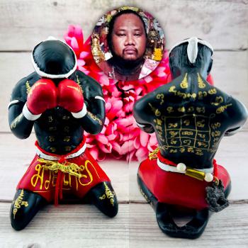 Protection Fighter Boxing Statue Hunpayon Yant Red Waikru Sann Thai Amulet 18465