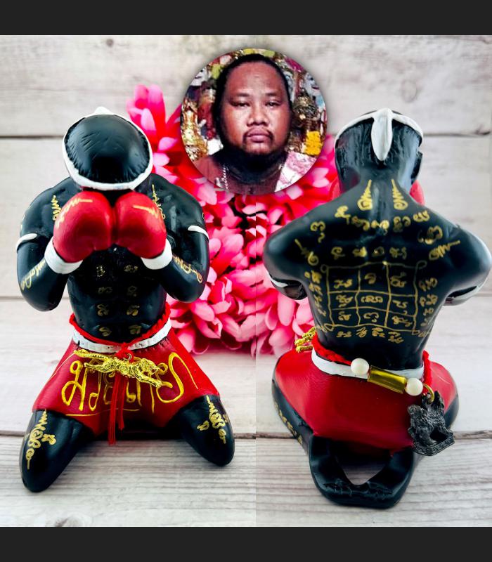 Protection Fighter Boxing Statue Hunpayon Yant Red Waikru Sann Thai Amulet 18465
