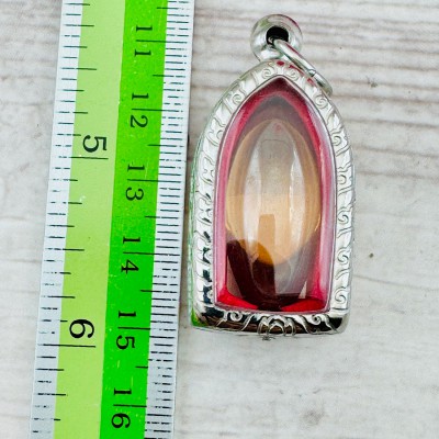 Leklai Naga Eye Immortal Stone Crystal Orange Rugby Somporn Thai Amulet #18466