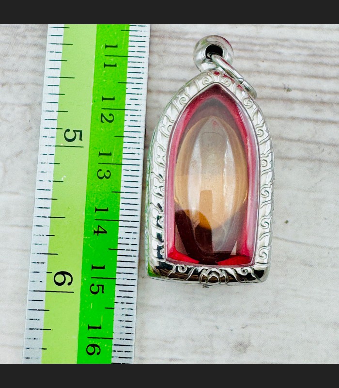 Leklai Naga Eye Immortal Stone Crystal Orange Rugby Somporn Thai Amulet #18466