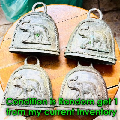 Antique Burma Siam 19th Century Bronze Temple Bell Green Iron Elephant Cow 18469