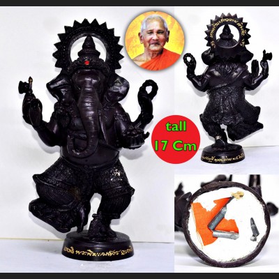 Standing Bronze Statue Ganesha Elephant Successful Wealth Key Thai Amulet #18472