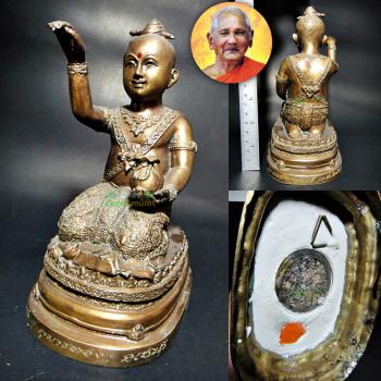 Bronze Statue Guman Thep Beckon Boy Gambling Money Key Be2548 Thai Amulet #18474