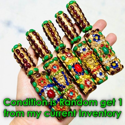 Vintage Meedmor Metal Guard Leklai Old Gems Jade Toh Watrakang Thai Amulet 18487