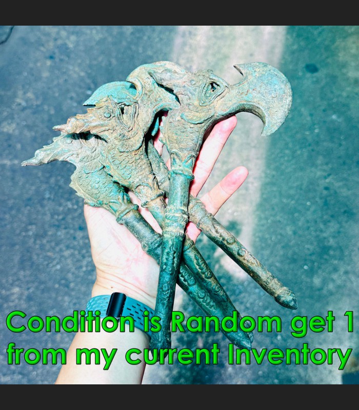 Antique 100y Khmer Deity Weapon Green Axe Deagon Ancient Warrior Angkorwat 18489