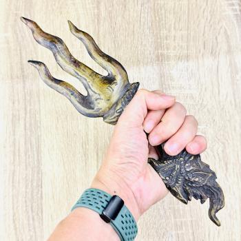 Antique Khmer Bronze Dragon Thunder Trident Trishula Warrior Protection #18490