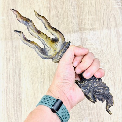 Antique Khmer Bronze Dragon Thunder Trident Trishula Warrior Protection #18490