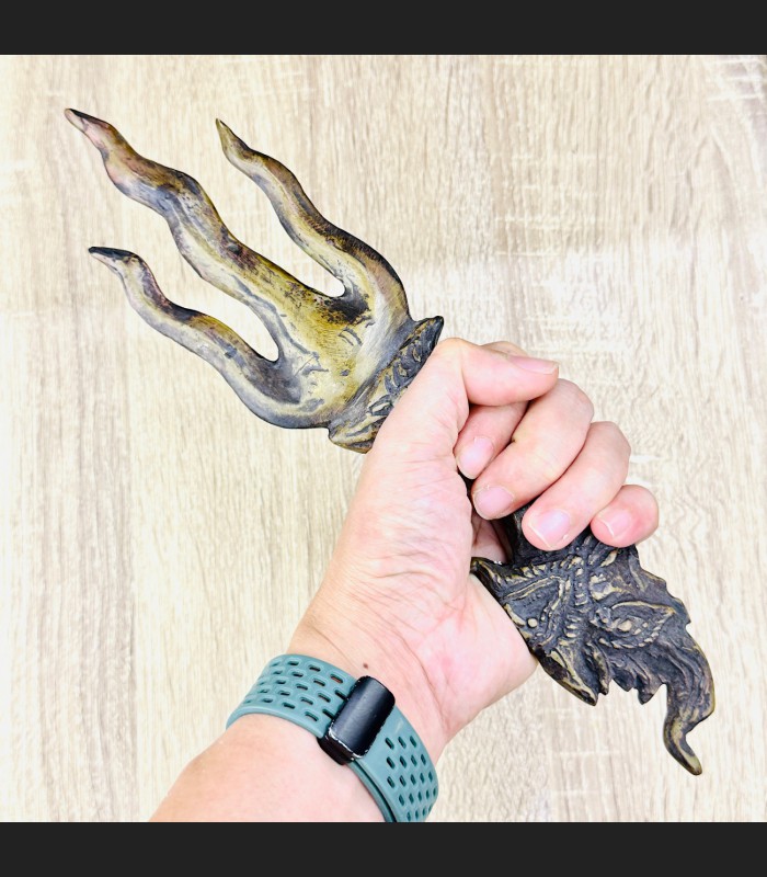 Antique Khmer Bronze Dragon Thunder Trident Trishula Warrior Protection #18490