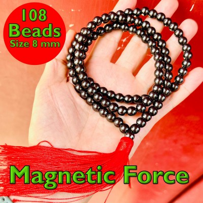 Necklace 8mm Leklai Mala 108bead Magnetic Black Shine Somporn Thai Amulet #18491