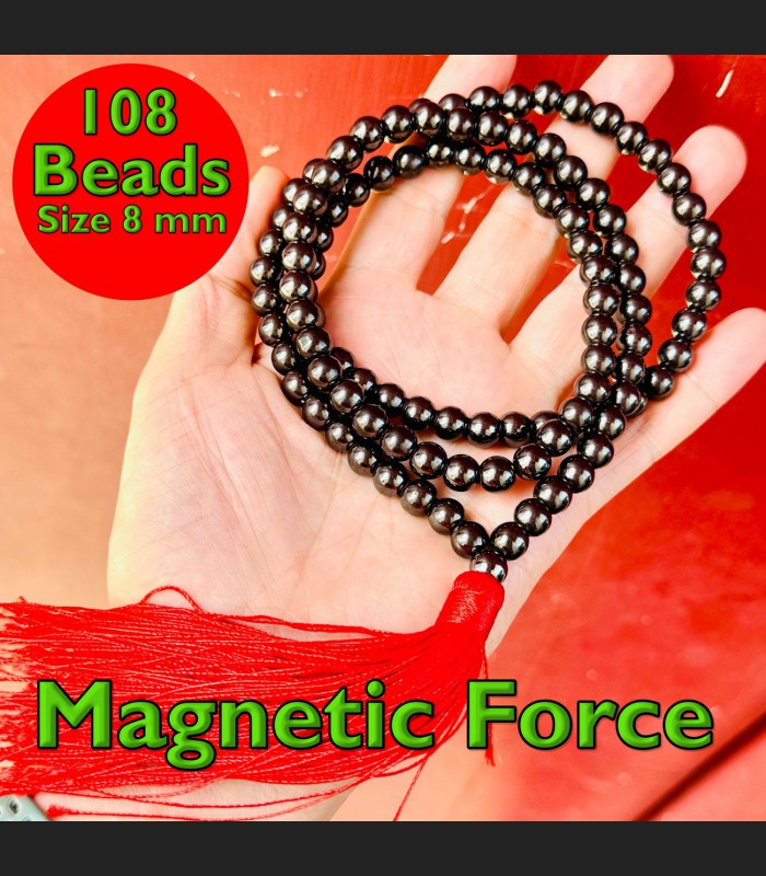 Necklace 8mm Leklai Mala 108bead Magnetic Black Shine Somporn Thai Amulet #18491