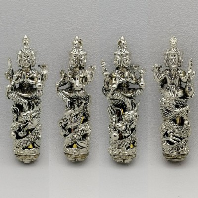 Takrut Phaphom 4face Lersri Protection 9monk Wat Bangnamchon Thai Amulet #18497