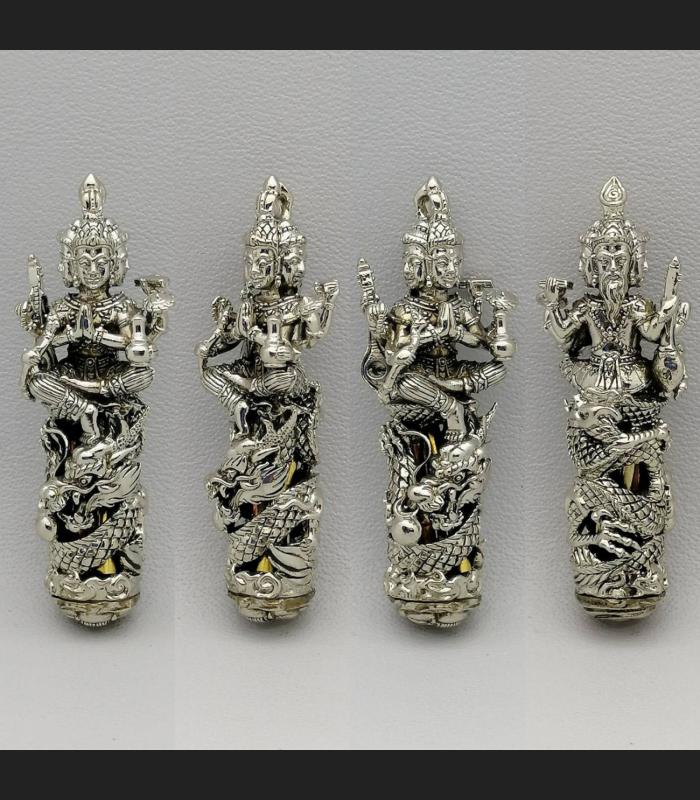 Takrut Phaphom 4face Lersri Protection 9monk Wat Bangnamchon Thai Amulet #18497