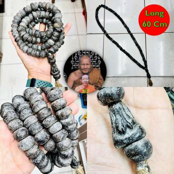 Old Bead Necklace Pidta Jindamani Meditation Mala Watbangpha Thai Amulet #18499