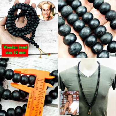 Holy Wooden Ngewdam Meditation Necklace 108bead Protection Kom Thai Amulet 18522
