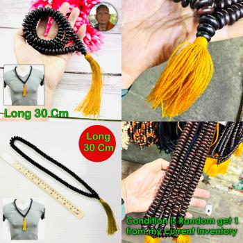 Sacred Wooden Meditation Necklace 108Bead Protection Udomzap Thai Amulet #18524