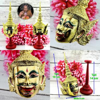 Khon Mask Palak Golden Face Deity Grerat Mercy Pern WatBangPha Thai Amulet 18551