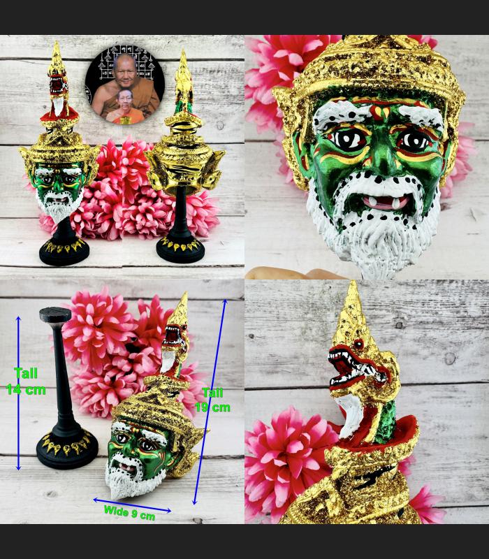 Lersri Naga Payanak Khon Mask Gambling Money Green WatBangPha Thai Amulet #18560