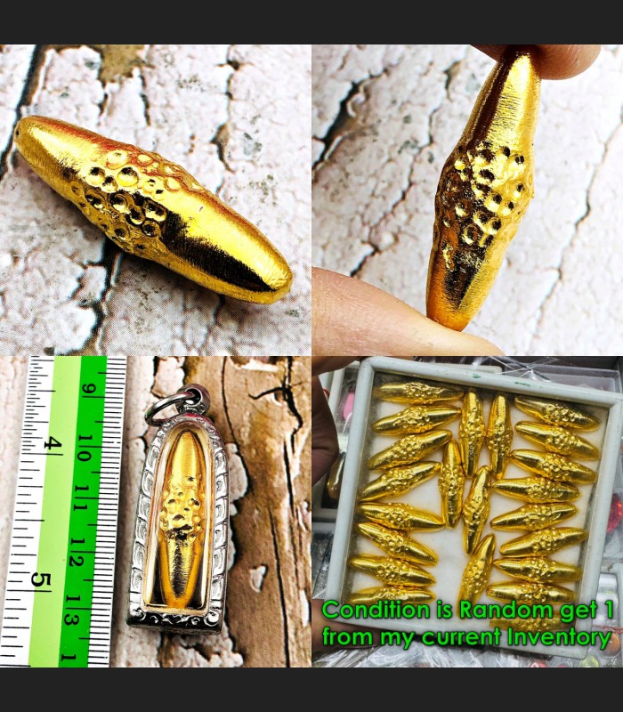 Leklai Capsule Rich Money Wealth Immortal Yellow Gold Lp Huan Thai Amulet #18565