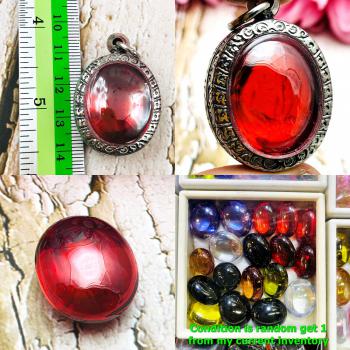 Naga Eye Leklai Magic Lucky Protection Stone Wealth Toffy Red Thai Amulet 18566