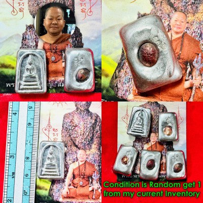 Small Somdej Ngern Leklai Silver Red Suriyan Guardian Somporn Thai Amulet #18572