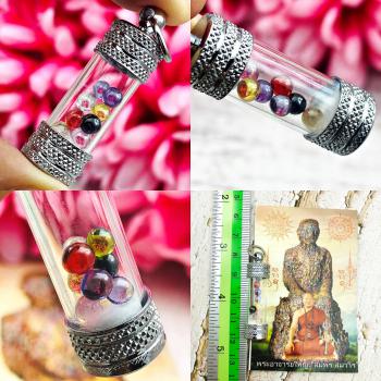 Leklai Naga Eye Takrut Crystal 9pcs Color Magic Lucky Immortal Thai Amulet 18577
