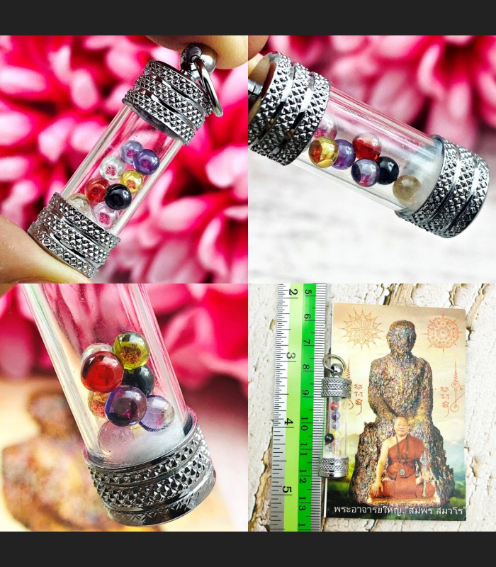 Leklai Naga Eye Takrut Crystal 9pcs Color Magic Lucky Immortal Thai Amulet 18577