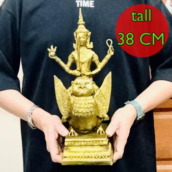Statue Narai Ride Owl 4hand Protection Phra kan Army Death God Thai Amulet 18578