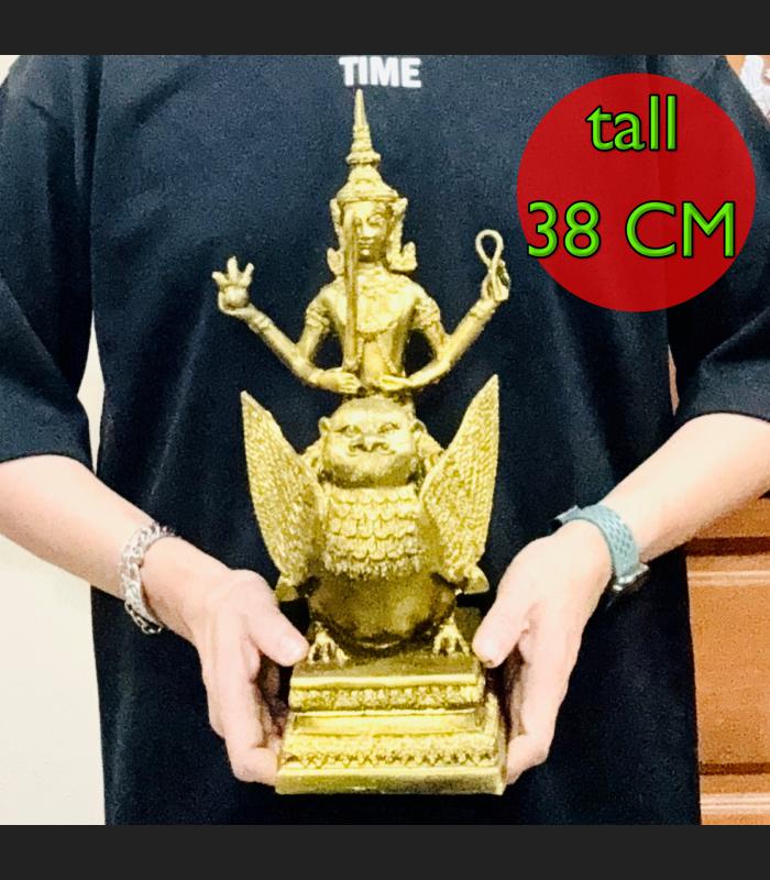 Statue Narai Ride Owl 4hand Protection Phra kan Army Death God Thai Amulet 18578