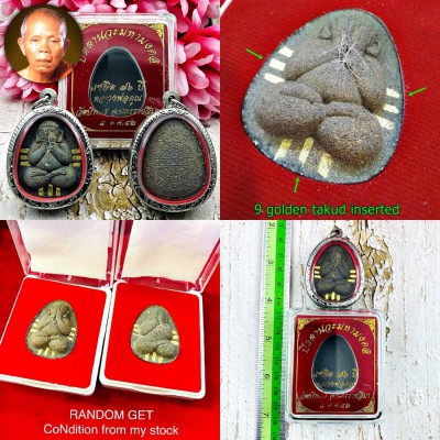 Closed Eye Pidta Golden 9 Takrut Koon Banrai Rich Money Wealth Thai Amulet 18585