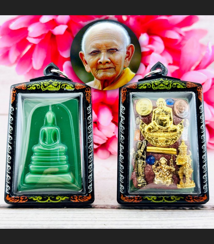 Jumbo Somdej Lucky Stone Green Jade Money Wealth Hong Be2556 Thai Amulet #18586