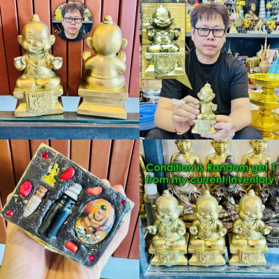 Bronze Statue Guman Thep Catch Windfall Gambling Win Rich Perm Thai Amulet 18596