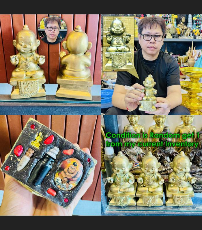 Bronze Statue Guman Thep Catch Windfall Gambling Win Rich Perm Thai Amulet 18596