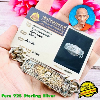 Certificate Sterling Silver Bracelet SomJaiNeig Ruay Be2558 Thai Amulet #18599