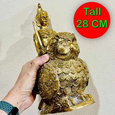 Brass Statue Narai Ride Owl Protection Phra kan Army Death God Thai Amulet 18633