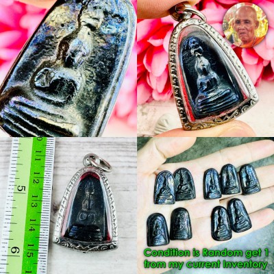 Leklai Kotipe Black Shiny Mekaphat Buddha Teaching World Huan Thai Amulet #18686