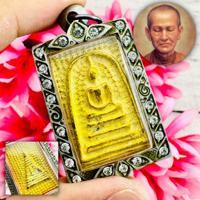 Silver Case Leklai SuWanRaCha Gold Somdej Toh WatRaKang Stupa Thai Amulet #18700