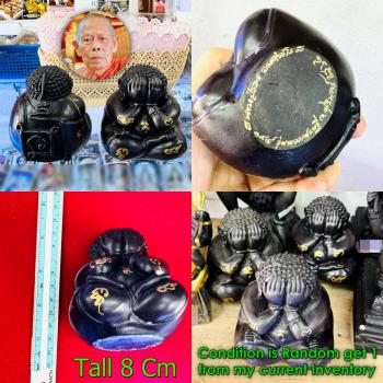 Closed Eye Pidta Statue Ball Bell Immortal Written Yantra Rod Thai Amulet #18706