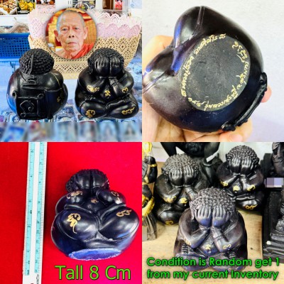 Closed Eye Pidta Statue Ball Bell Immortal Written Yantra Rod Thai Amulet #18706