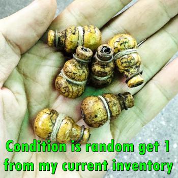 Vintage Takud Namtow Wooden Calabash Bottle Shape Boon Wealth Thai Amulet #18742