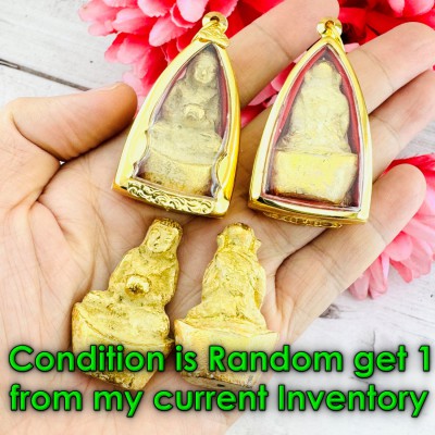 Leklai SuWanRaCha Gold Sankajai Happy Buddha Money Wealth Blow Thai Amulet 18759