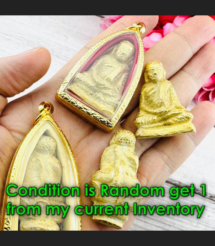 Leklai Suwanracha Yellow Gold Sankajai Meditation Happy Buddha Thai Amulet 18761