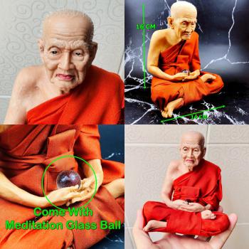Lifelike Wax Monk Statue Meditation Protection Tuad WatChanghai ThaiAmulet 18773